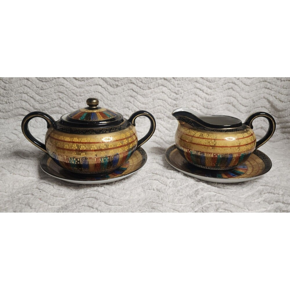 TAKITO Thousand Faces Japan COFFEE TEA 4pc SET Sugar, Creamer/Lid & Saucers HTF